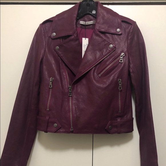 NWT $995 Alice + Olivia Cody Crop Lamb Leather Moto Jacket in Purple - size XS! - Picture 5 of 8